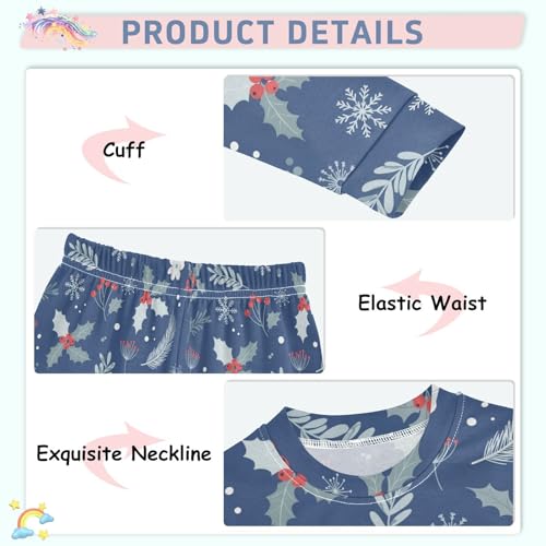 Pajama Sets Long Sleeve Winter Holly Snowflake Pattern Soft Comfy Sleepwear 2 Piece PJS 3-8T4
