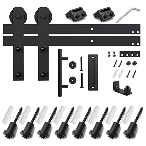 Smartstandard 10 Ft Heavy Duty Sturdy Sliding Barn Door Hardware Kit, Black, (Whole Set Includes 1X Pull Handle Set & 1X Floor Guide) Fit 60" Wide Door Panel (I Shape Hanger) #TOP3