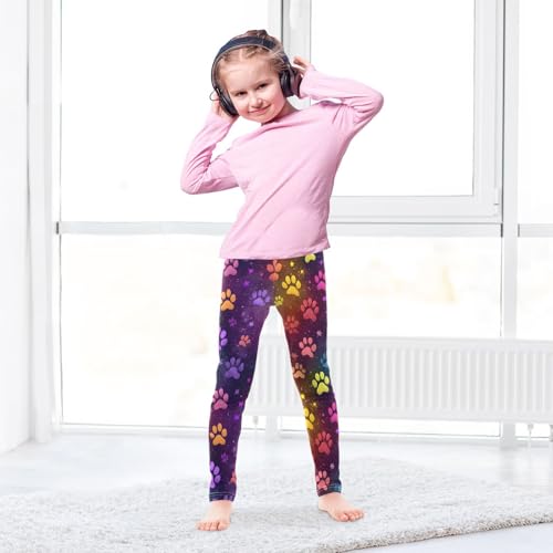 Colorful Glitter Dog Paw Girls Leggings Ultra Soft Compression Yoga Gym Pants for Kids 4-10T4