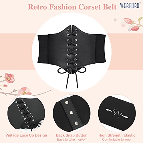 WERFORU 2 Pack Women Corset Elastic Belt Wide Vintage Lace-up Tied Costume Waspie Waist Belt Halloween3
