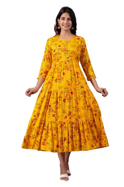Urmisa Women's Rayon Printed Flared/A-Line Maternity Feeding Kurta with Zippers - Women's Calf Length Maternity Dresses Maternity Feeding Gown