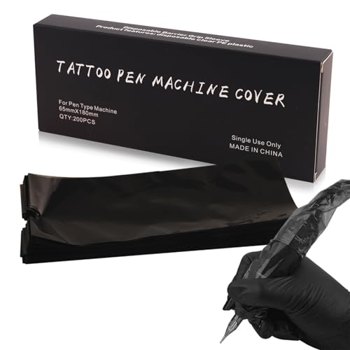 Anghie Large Tattoo Machine Pen Covers, 200pcs Tattoo Pen Covers Disposable 2.56 X 7.10inch Tattoo Machine Wrap Cartridge Machine Sleeves for Most Wireless Tattoo Pen Machine (Black)