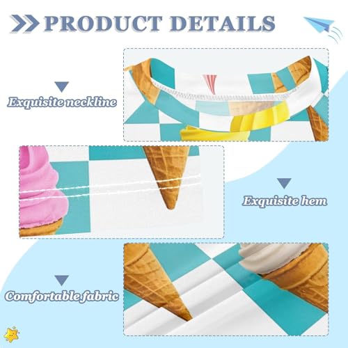 ALAZA Kids Rash Guard Boys Toddler Swim Shirts Short Sleeve Ice Cream Cone Plaid UPF 50+ 3T3