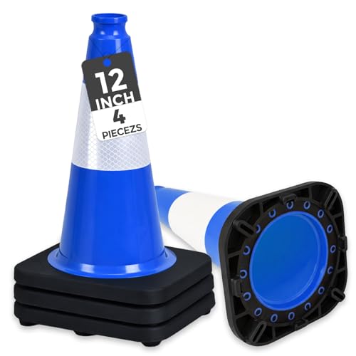 Image of BESEA 4 Pack 12 Inch Blue Traffic Cones with Wide Stable Base