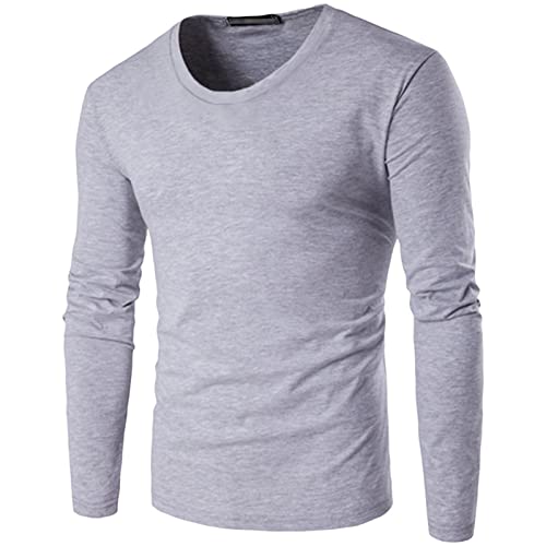 Men's Oversized Cotton Long Sleeve T-Shirt Tops Loose fit Soft Crewneck Basic Pullover Sweatshirt Plus Size Shirts (Grey,Large)