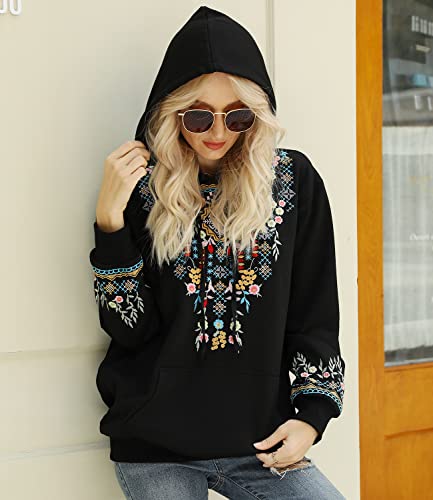 Higustar Boho Mexican Flora Embroidered Sweatshirts For Women Vintage Bohemian Casual Cotton Long Sleeve Hoodies Fall Winter Pullover Hoodie #TOP2