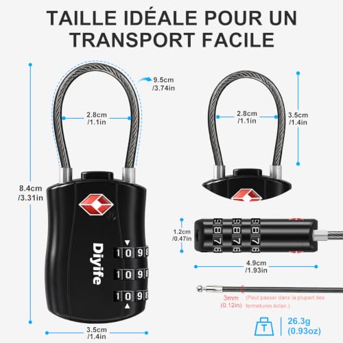Sangle Valise Tsa Voyage : Diyife Cadenas Valise TSA, Cadenas Valise Avion, Cadenas Code, 2 PCS... – Image 3