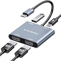 KiWiBiRD HDMI Adapter 2 Monitore Erweitern, 2 Monitore an Laptop Anschließen, USB C HDMI Splitter 2 Monitoren Gleichzeitig 4K PD 100W 2160p 1440p 1080p HDCP, Kompatibel mit TV Laptop PC Projektor
