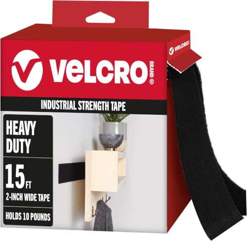 Image of VELCRO Brand Heavy Duty Tape with Adhesive | 15 Ft x 2 in | Holds 10 lbs,Black-| Industrial Strength Roll,Cut Strips to Length-| Strong Hold for Indoor or Outdoor Use,15ft x 2in,(Pack of 12)