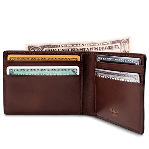 Image of Bosca Men's Wallet, Dolce Leather Slim Bifold Wallet, Dark Brown