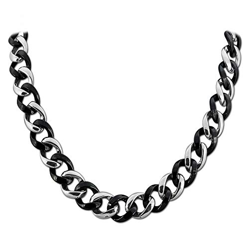 Amello bijoux en acier inoxydable - Amello collier gourmette en céramique noir - collier en acier inoxydable pour femmes - ESKX10S