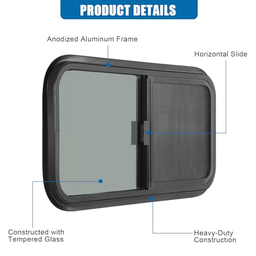 OUTPRIZE Horizontal RV Window, 21" W x 14" H Tinted Sliding RV Window with Net Screen and Trim Ring, Fit 1 1/4" to 1 4/5" Thickness Wall, DOT Approved - Image 5