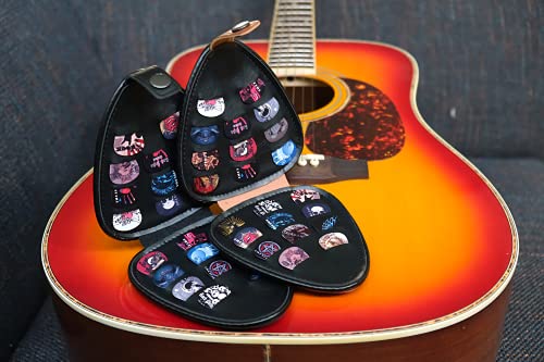 Guitar Pick Holder Case Bag With 22 Guitar Picks, High-Grade Pure Leather, Gift For Guitar Players (Black) #TOP2