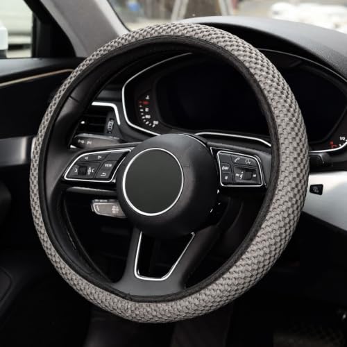 Image of KAFEEK Elastic Stretch Steering Wheel Cover, Universal 15 Inch, Grey
