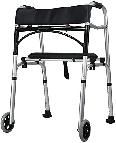 高齢者用歩行器 歩行器、移動補助具 高さ調節可能 ドライブウォーカー PUシートボードと背もたれ付き 軽量折りたたみ式歩行フレーム 高齢者用ローリングウォーカー