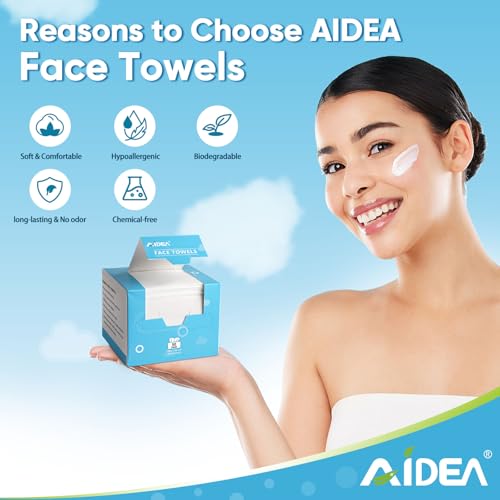 Image of AIDEA Face Towels Disposable-100Ct (2 Box), Face Cloths for Sensitive Skin | Clean Facial Towelettes, Facial Cleansing Wipes for Makeup Removing, Nursing, Travel, Dry Wipes