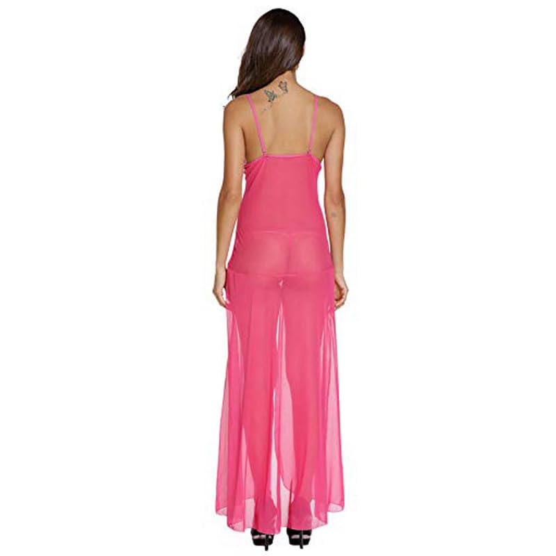 Image of Women's SolidNet Lace Babydoll Full Length Nightgown High Split Maxi S to 3XL