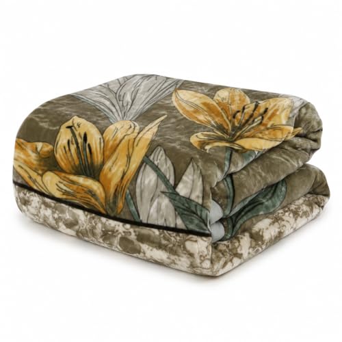 Image of Signature Special Limited Edition Super Soft Double Layered Blanket - 1100 GSM Winter Luxury - Reversible, Ultra Warm & Plush - King & Single Bed (Golden Lily, Double)