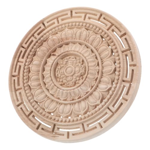 CLISPEED Mandala Flor Tallada Madera sin Pintar Apliques Redondos para Decoración Artística de Muebles Adornos Elegantes para Armarios Camas y Aparadores Estilo Europeo Clásico