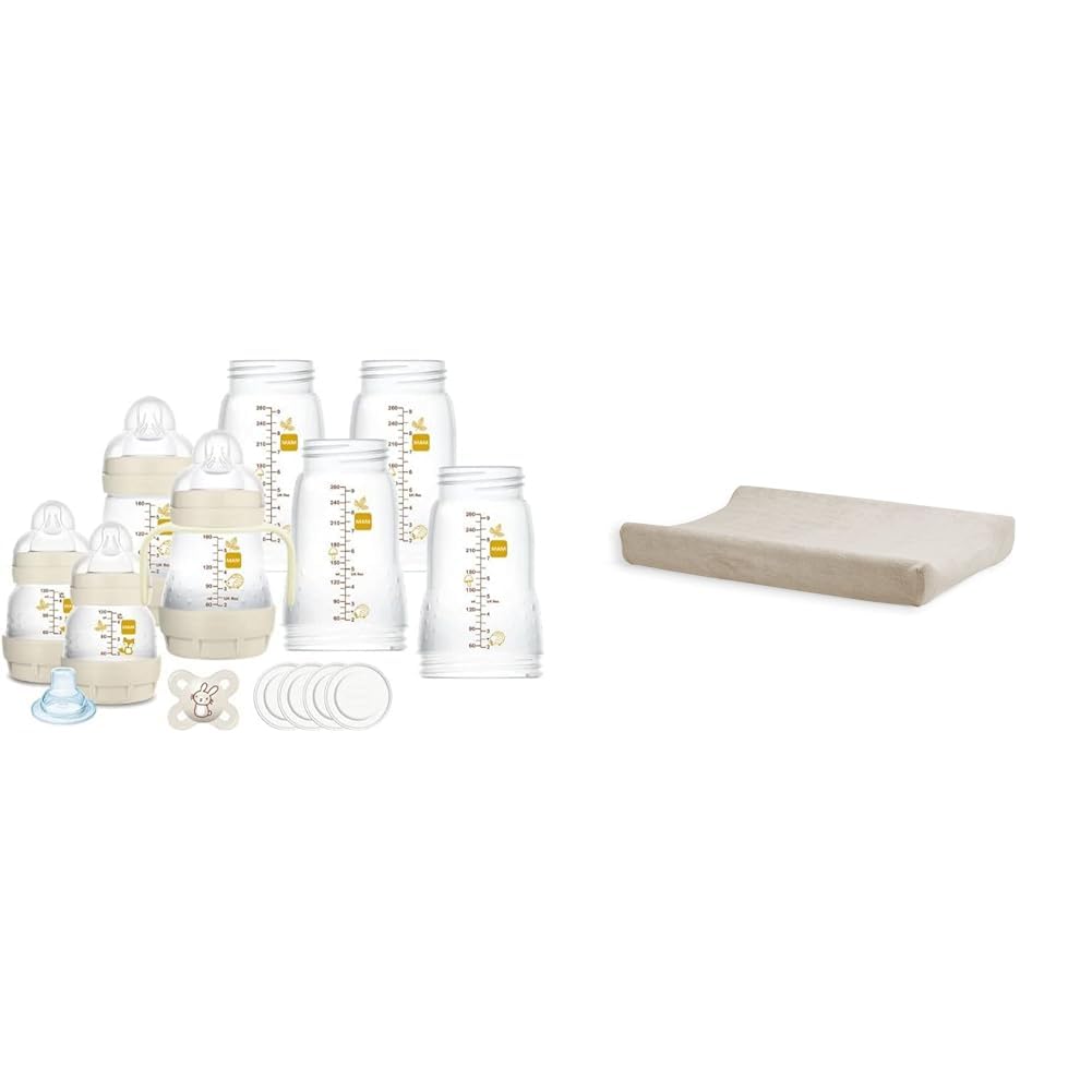 Mam Ensemble de 8 biberons de 130 ml, 160 ml et 260 ml, 1 tétine Start Nanò & Jollein Housse de Matelas à Langer en Tissu Éponge, 50 cm Longueur x 70 cm Largeur, Nougat 550-503-00093