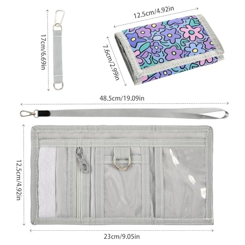 ALAZA Kids Wallets for Boys Girls Toddler Trifold Wallet Children Small Purple Flowers Cartoon with Zipper Coin Pocket3