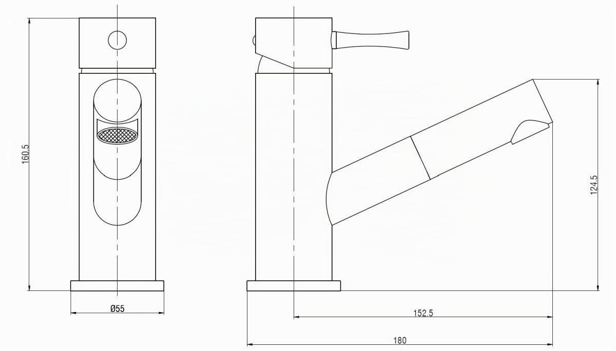Küchenarmatur Niederdruck mit herausziehbarer Brause aus Metall, Spültischarmatur, Chrom, SP_NDBRCR1947