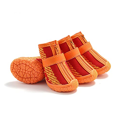 KakebHome犬 靴 4個入ドッグブーツ 雨靴 シューズ ブーツ 夜間反射テープ付き 肉球保護 防水 滑り止め 通気性 柔らか 軽い 愛犬のお散歩 足元の汚れ防止 小型犬/中型犬 (5サイズ)