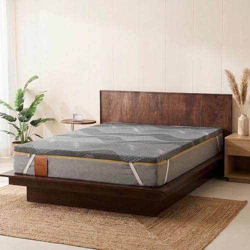 Image of SleepyCat Luxe AirGen Memory Foam Soft Mattress Topper - Motion Isolation | 2 Inch Thickness | Supersoft Knitted Fabrics with Ezie Zipper Cover Sleepers (Queen, 75x60x2 inches)