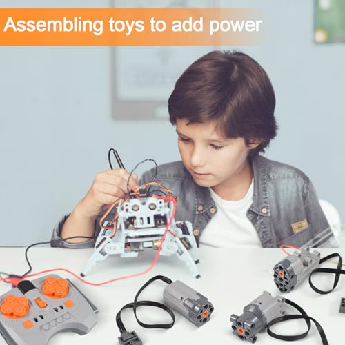 AUEJACKY Power Functions Set, 8-Teiliges Elektrisch Spielzeug Motor, Power Funktion Zubehör mit Motor, Fernbedienung, Batteriebox, Servomotor, Extension Wire mit Vielen Modellen
