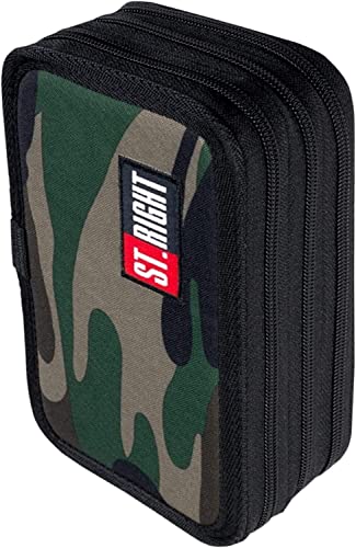 St. Right XXL Federtasche Federmappe Federmäppchen 46-teilig gefüllte Schüleretui 3-stöckig 19 x 13 x 7 cm inkl. Füller Junge Mädchen und leuchtender Anhänger Cover