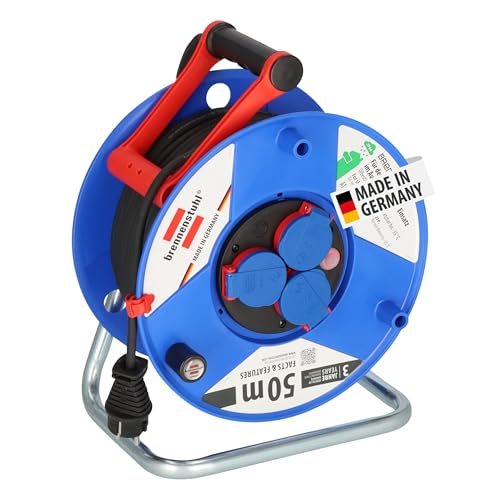 Brennenstuhl Garant IP44 Kabeltrommel (50m Spezialkunststoff kurzfristiger Einsatz im Außenbereich Made in Germany) blau