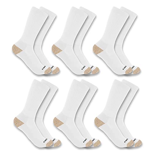 Carhartt Mens Midweight Synthetic Blend Crew Sock 6 Pack White Large