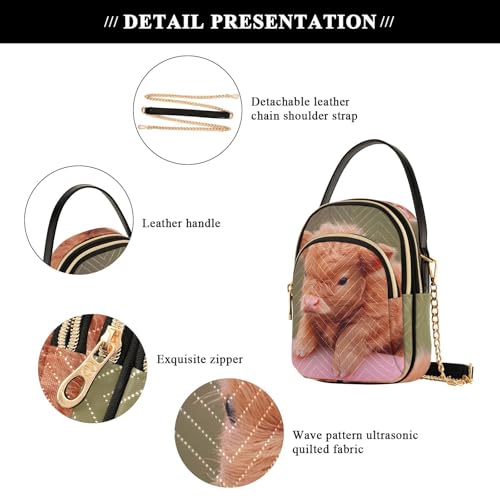 Highland Cow Cute Sling Bag for Women, Small Shoulder Bag Crossbody Bag Purse with Chain Strap Top handle 5.91×3.15×8.27 Inches4