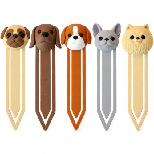 Image of 5 Pack Cute Dog Bookmarks, Unique 3D Page Markers for Readers & Gifting