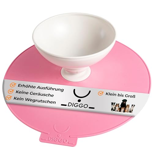 DIGGO - Hunde-Fressnapf 900ml erhöhte Futterschale, Leckkante, flexiblem Gelenk & Unterlage - Lebensmittelechter Kunststoff - Folgt dem natürlichen Essverhalten des Hundes ohne Verschütten (Pink)