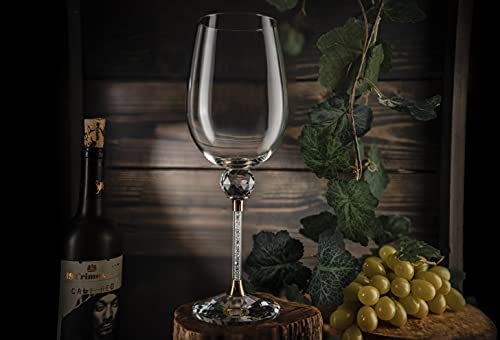 The Wine Savant Rhinestone Diamond Studded Wine Glasses 16 Ounces Set Of 2 10-Inches Tall, Gold And Laser Cut Sparkling Wine Wedding Glasses, Elegant Crystal - For Everyday, Weddings, Parties #TOP4
