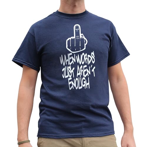 Nutees When Words Just Aren't Enough Middle Finger Camiseta para Hombre (Azul Marino), Large