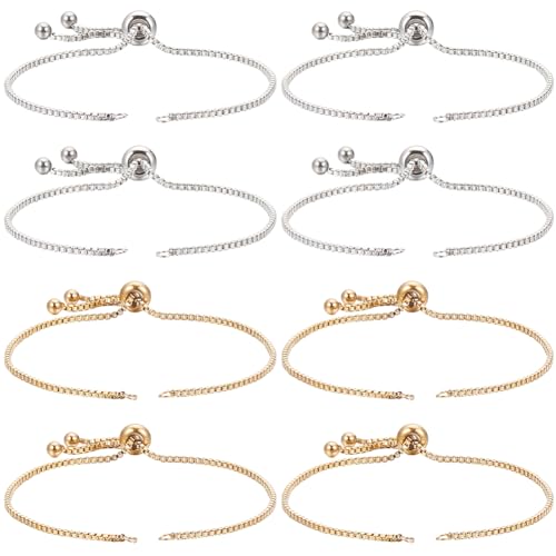 SUNNYCLUE 1 Box 8Pcs Slider Bracelet Chains Slider Bracelet 304 Stainless Steel Slider Bracelets Bulk Adjustable Bracelet Chain Extender Chain for jewellery Making Chains DIY Bracelets Women Supplies