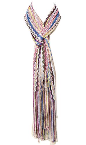 Women Skinny Lightweight Zig Zag Water Wave Chevron Scarf with Fringes