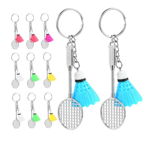 Porte-clés badminton par lot de 11 pièces avec mini raquette et volant