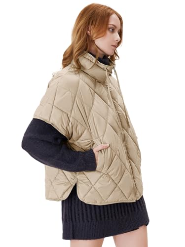 Women's Puffer Vest Short Sleeves Lightweight Outerwear Vests Quilted Jacket Coat with Pockets4