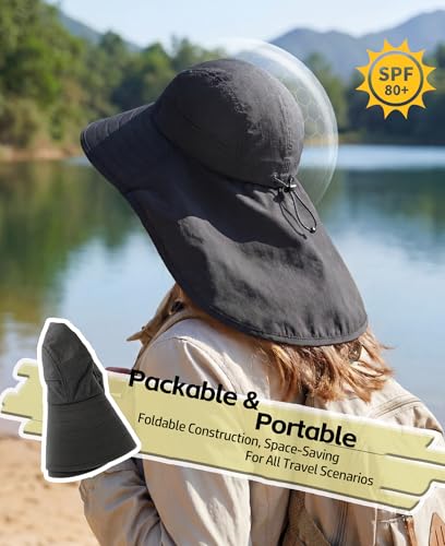 Image of Home Prefer UPF 80+ Sun Hat for Men Women Wide Brim Sun Hat with Neck Flap Summer Beach UV Protection Gardening Fishing Hat
