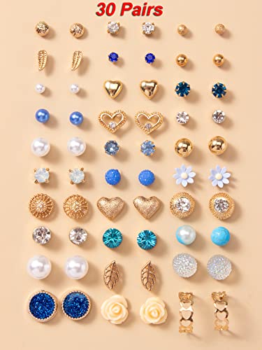 Image of Shining Diva Fashion 30 Pairs Combo Set Stylish Crystal Pearl Earrings for Women and Girls