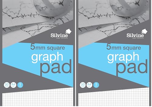 Image of Silvine A4 Professional Graph Pad 5mm Squared 50 Sheets 90gsm (Pack of 2)