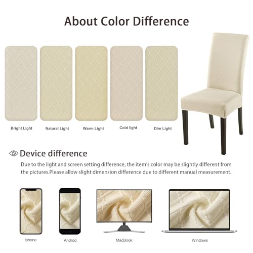 Image of SearchI Waterproof Dining Room Chair Covers Set of 4, Stretch Jacquard Parsons Chair Slipcovers Removable Washable Kitchen Chair Protector for Dining Room, Hotel, Banquet(Beige Rhombus)