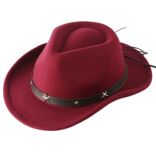 Lanzom Kids Girls Boys Cowboy Cowgirl Hat With Buckle Belt Toddlers Felt Western Hat (Wine Red, 4-10 Years) #TOP12
