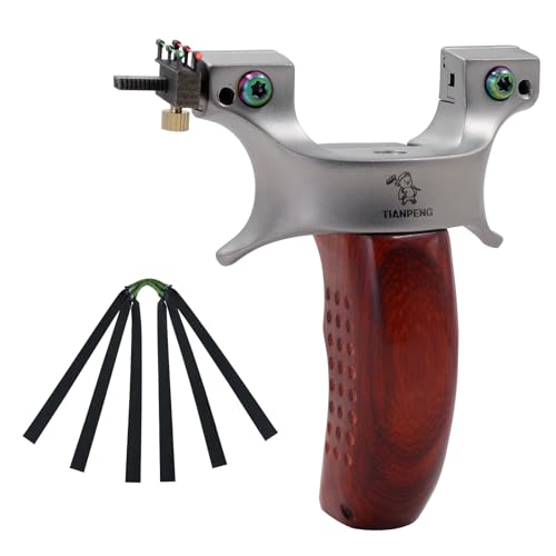 Obert Hunting Slingshot Metal Stainless Slingshot Catapult Wooden Handle Aiming Points Sling Shot with 3Pcs Replacement Rubber Bands