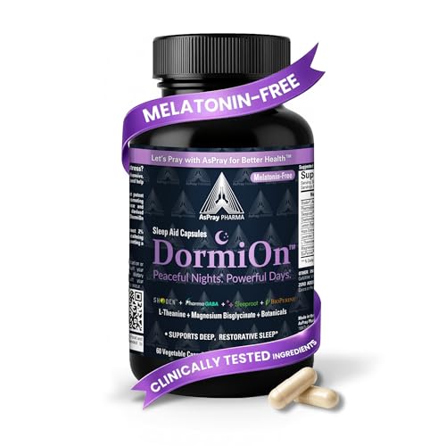 AsPray Pharma DormiOn™ Sleep + Restore + Stress Supplement | Herbal Sleep Aid for Women & Men | No Melatonin, Non-Habit Forming | Ashwagandha, GABA, Valerian & Magnesium | Vegan, 60 Capsules