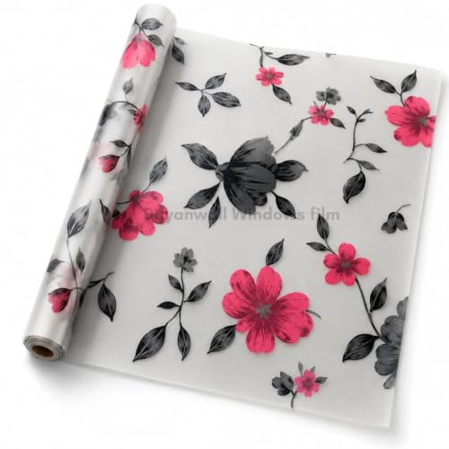 Image of Self Adhesive Window Privacy Film for Glass Windows & Doors | UV Blocking, Heat & Glare Reduction | Decorative Frosted Glass Film Easy to Apply (Pink, Black & Frosted White, 24X100 Inch)