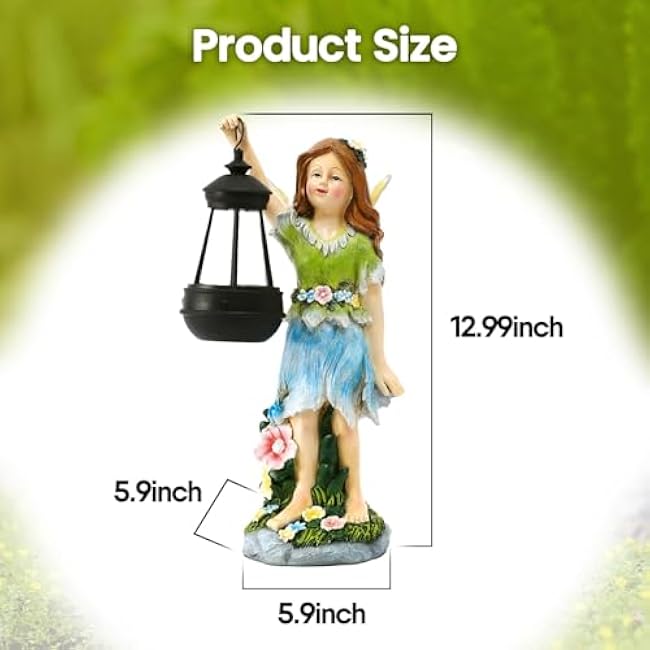 Fairy Garden Statue Solar Garden Fairy with Lantern Light Outdoor Decoration Waterproof Solar Sculpture for Patio Yard Lawn Gift for Mom Grandma